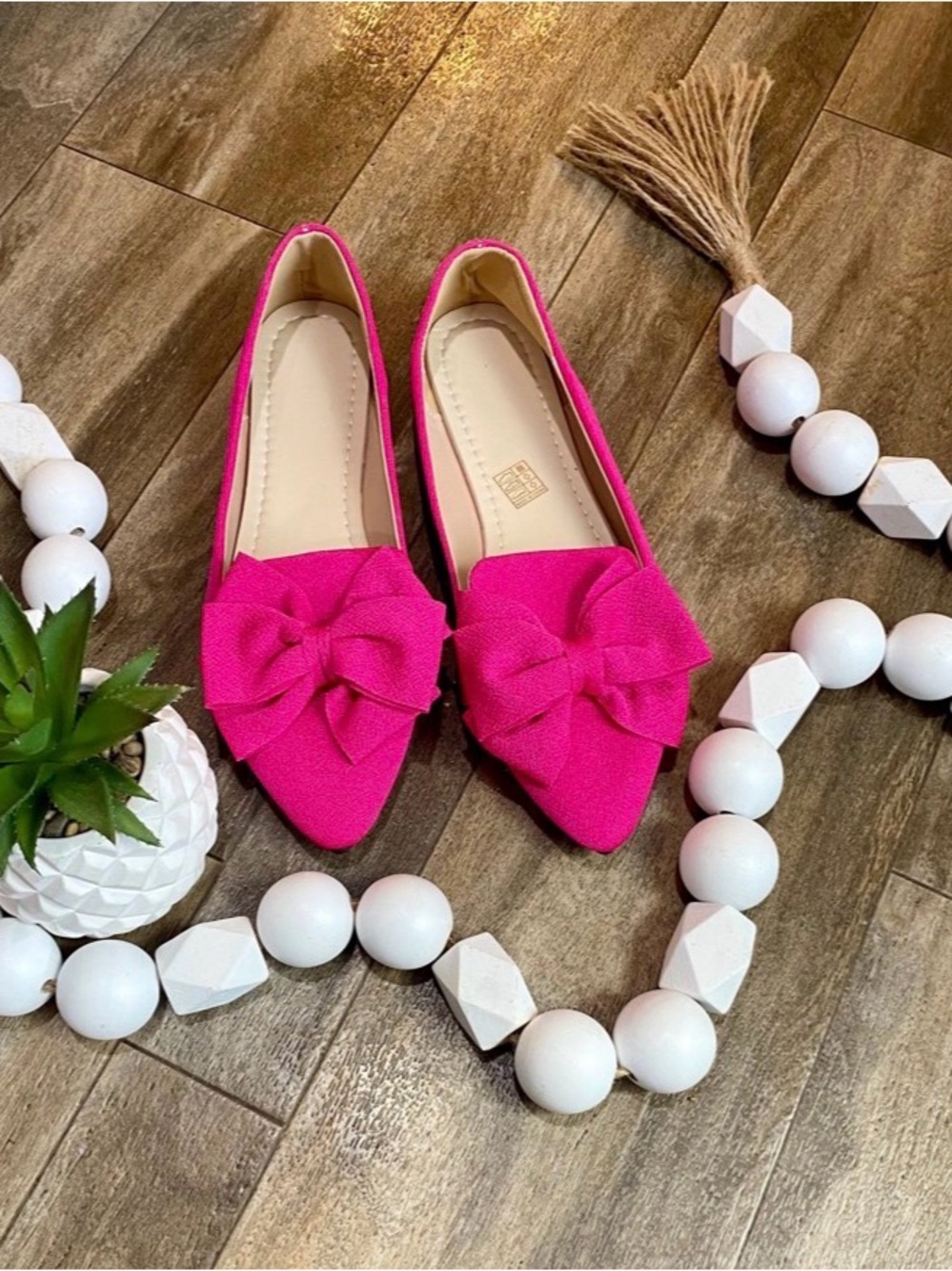 NEW Fuchsia Pointed Toe Bow Flats